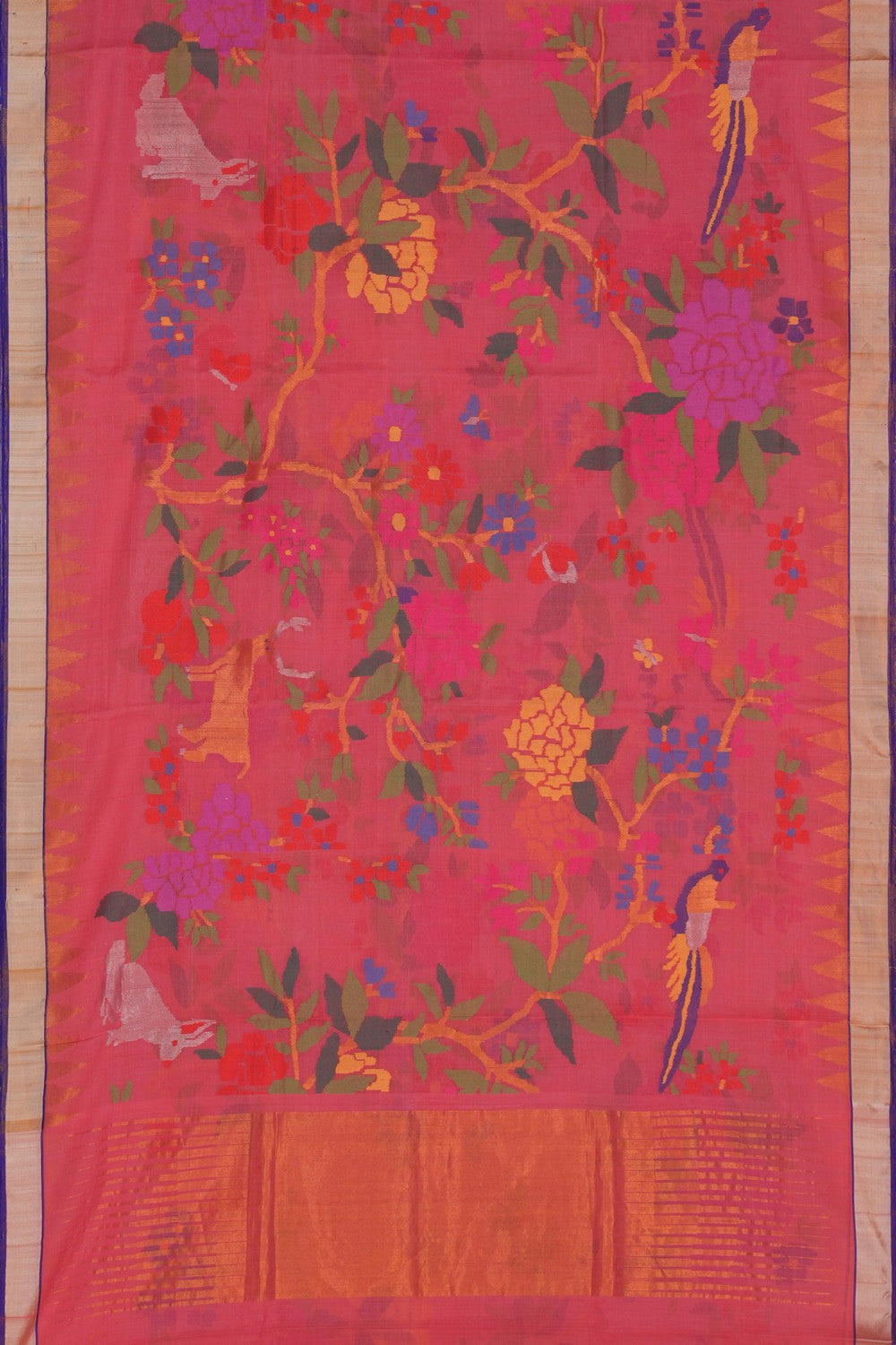 Image of Uppada Cotton Fuchsia Pink Saree