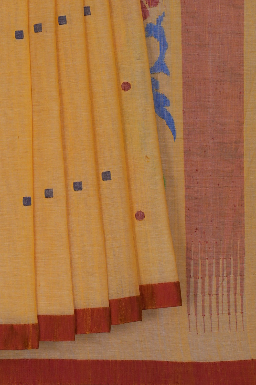 Image of Ponduru Cotton Pale-Yellow Saree