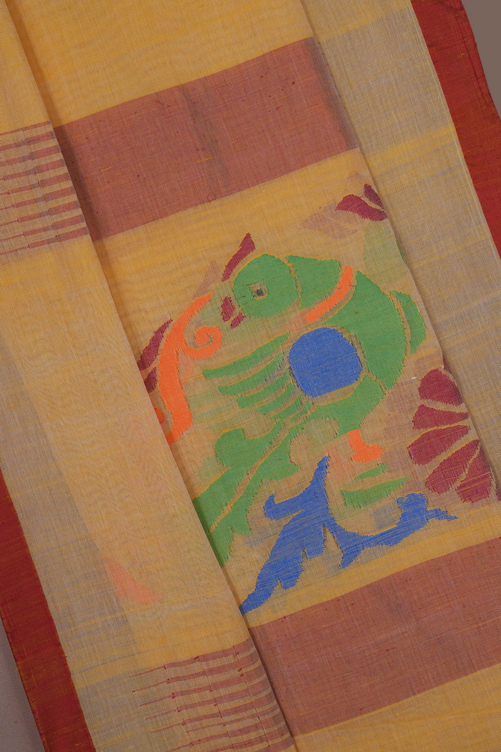 Image of Ponduru Cotton Pale-Yellow Saree