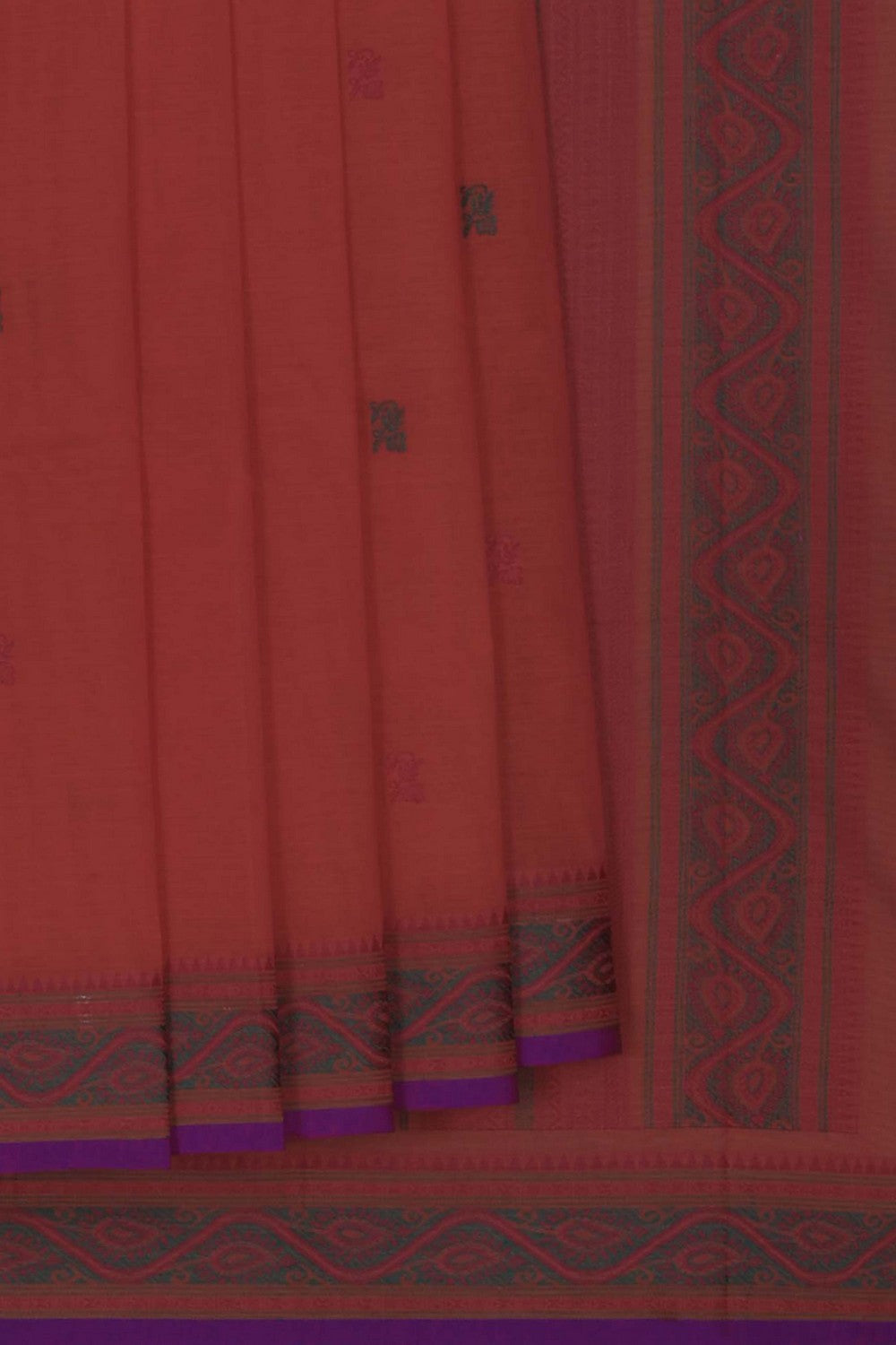 Image of Kanchi Cotton Silk Coral Orange Saree