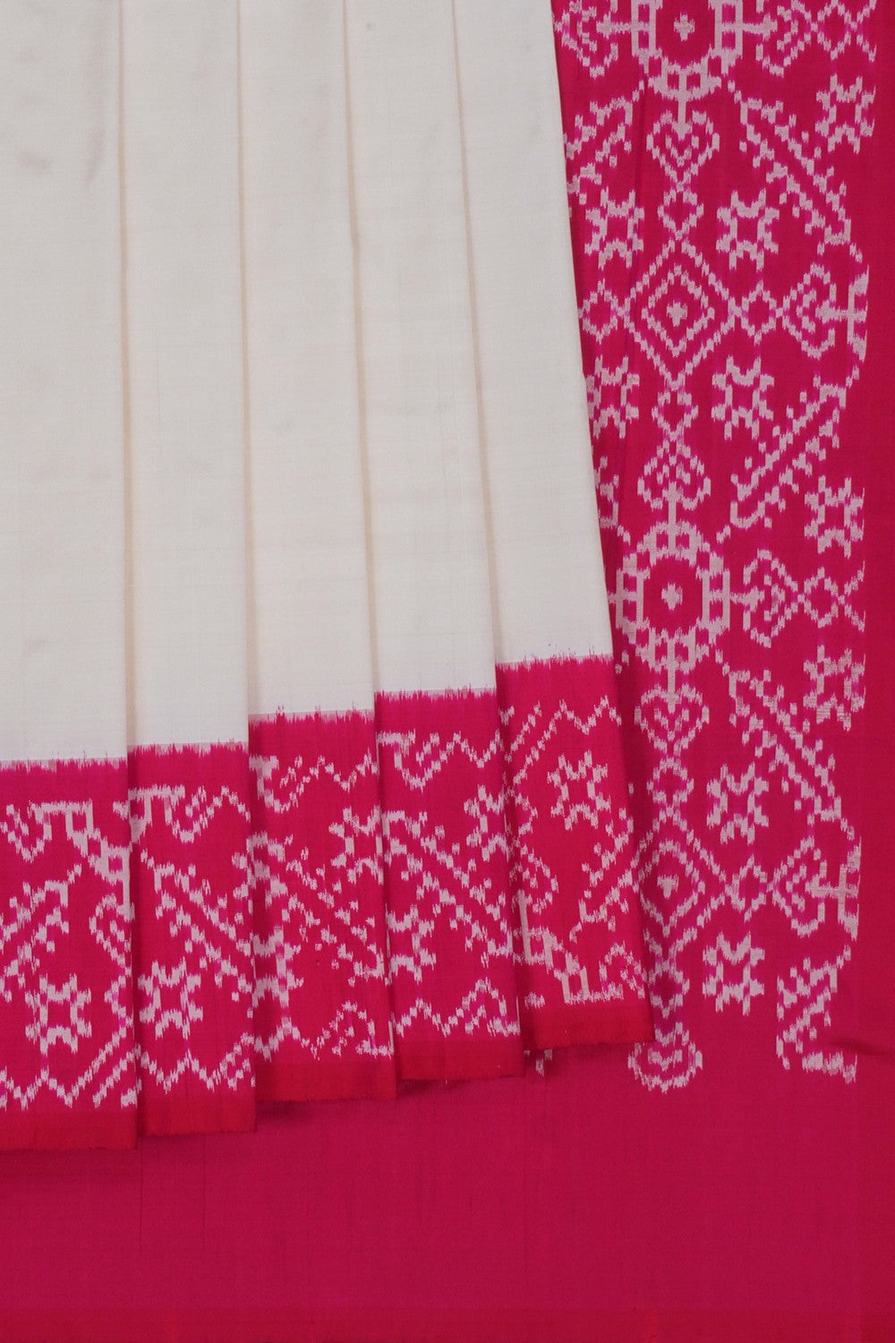 Image of Pochampally Ikat Silk Off-White Saree