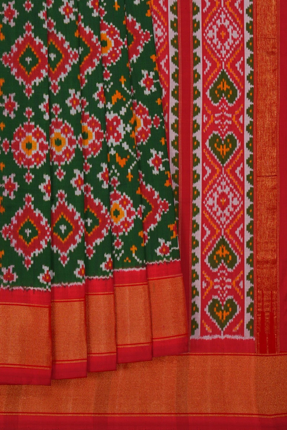 Image of Pochampally Ikat Silk Green Saree