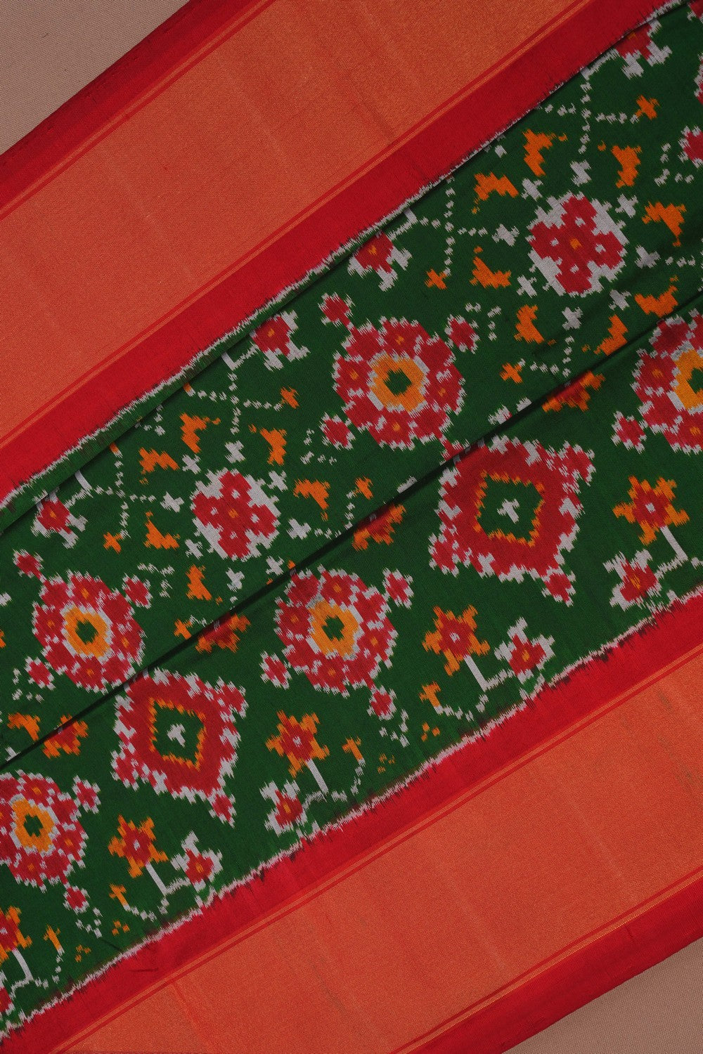 Image of Pochampally Ikat Silk Green Saree