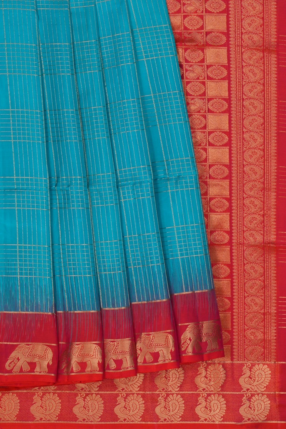 Image of South Silk Kattam Blue Saree