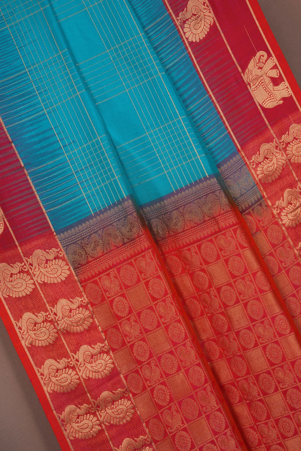 Image of South Silk Kattam Blue Saree