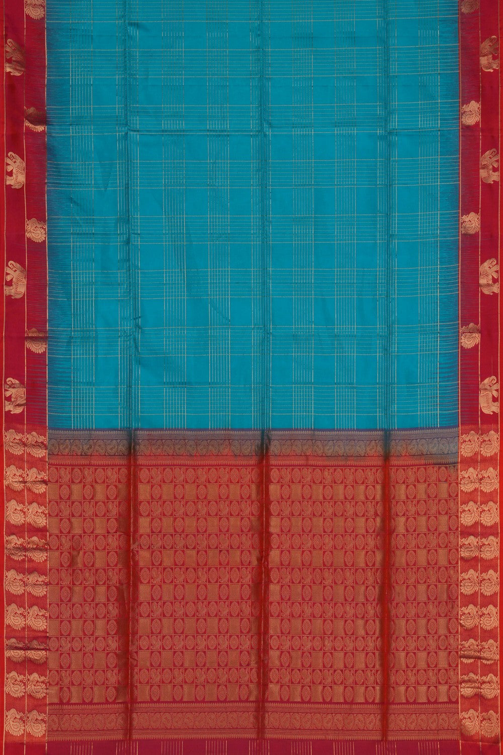 Image of South Silk Kattam Blue Saree
