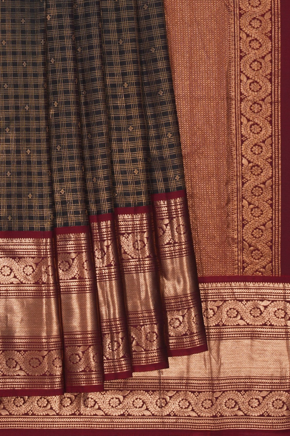 Image of South Silk Kattam Bottle Green Saree