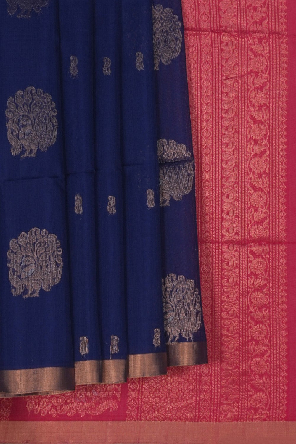 Image of South Cotton Silk Indigo Blue Saree