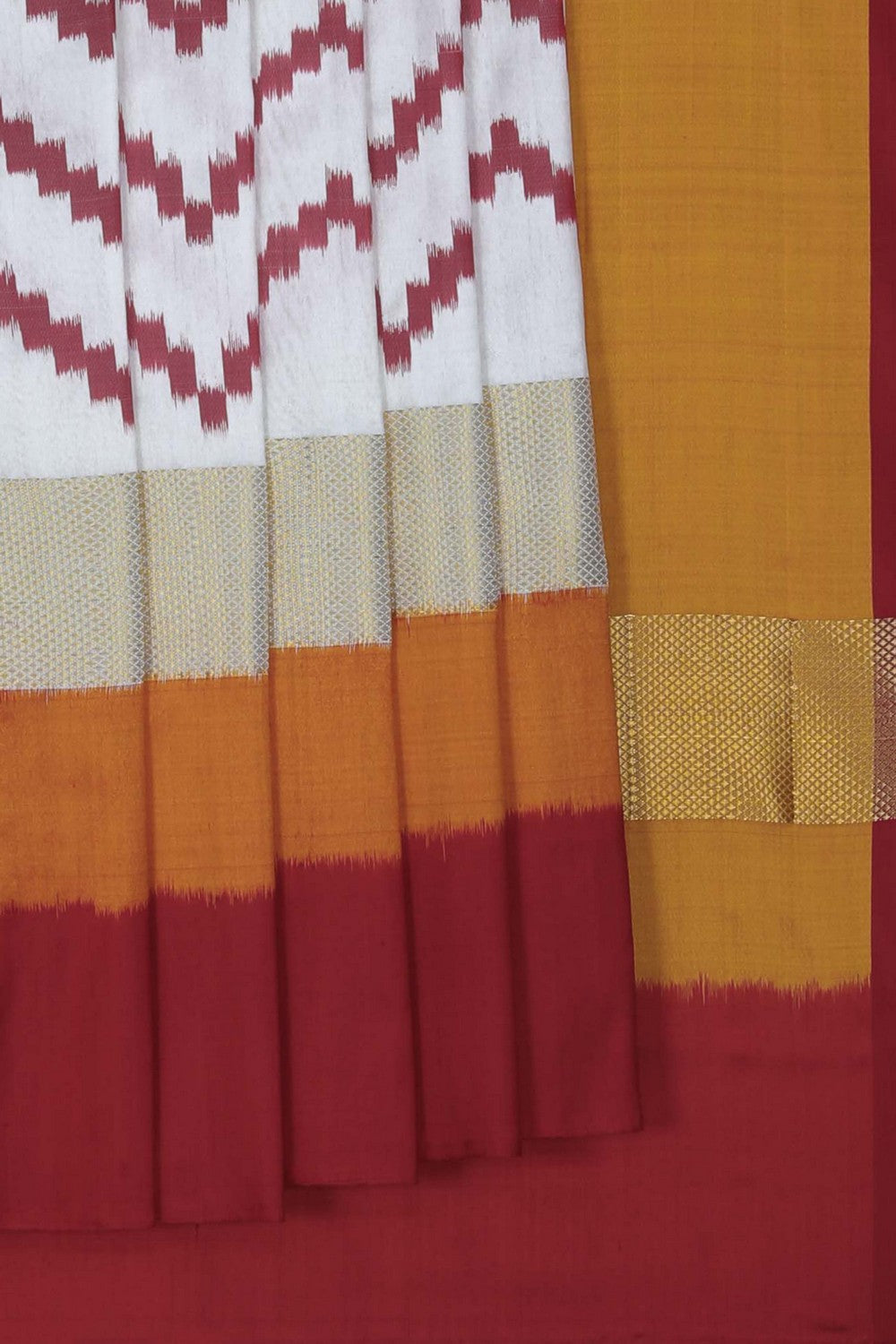 Image of Pochampally Ikat Off-White Saree