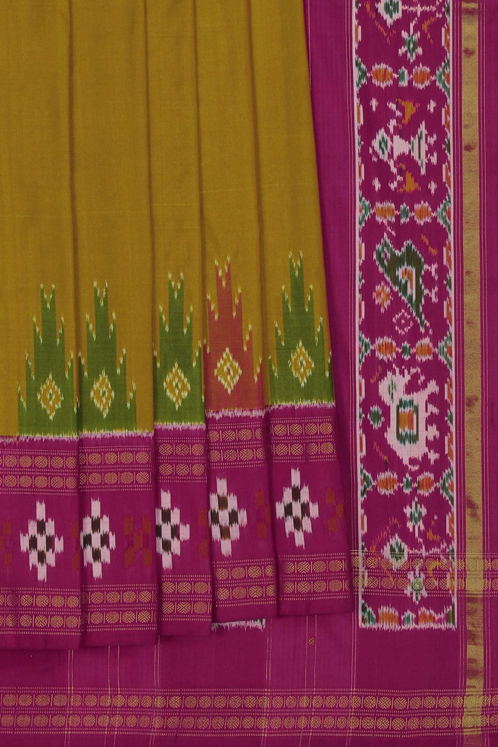 Image of Pochampally Ikat Silk Mustard Saree