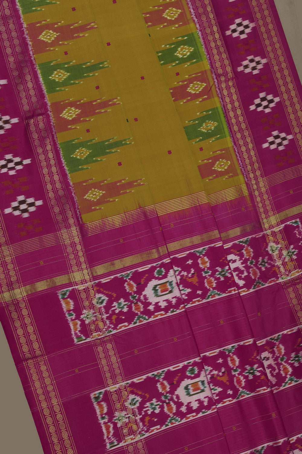 Image of Pochampally Ikat Silk Mustard Saree