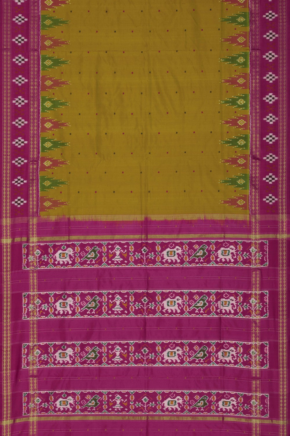 Image of Pochampally Ikat Silk Mustard Saree