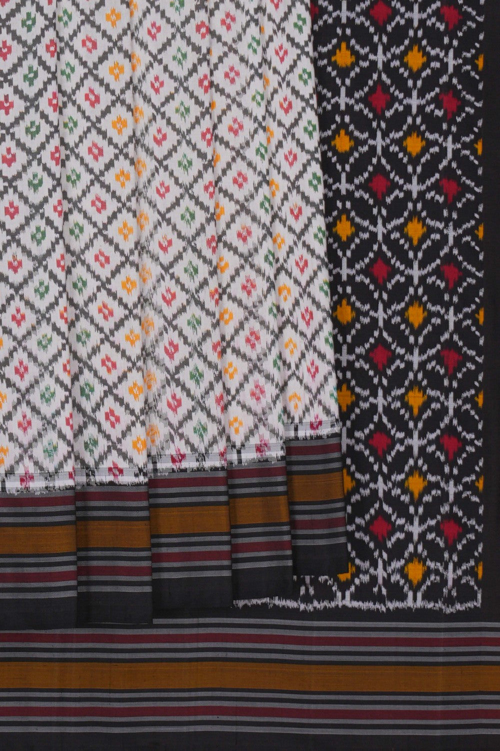 Image of Pochampally Ikat Silk Off-White Saree