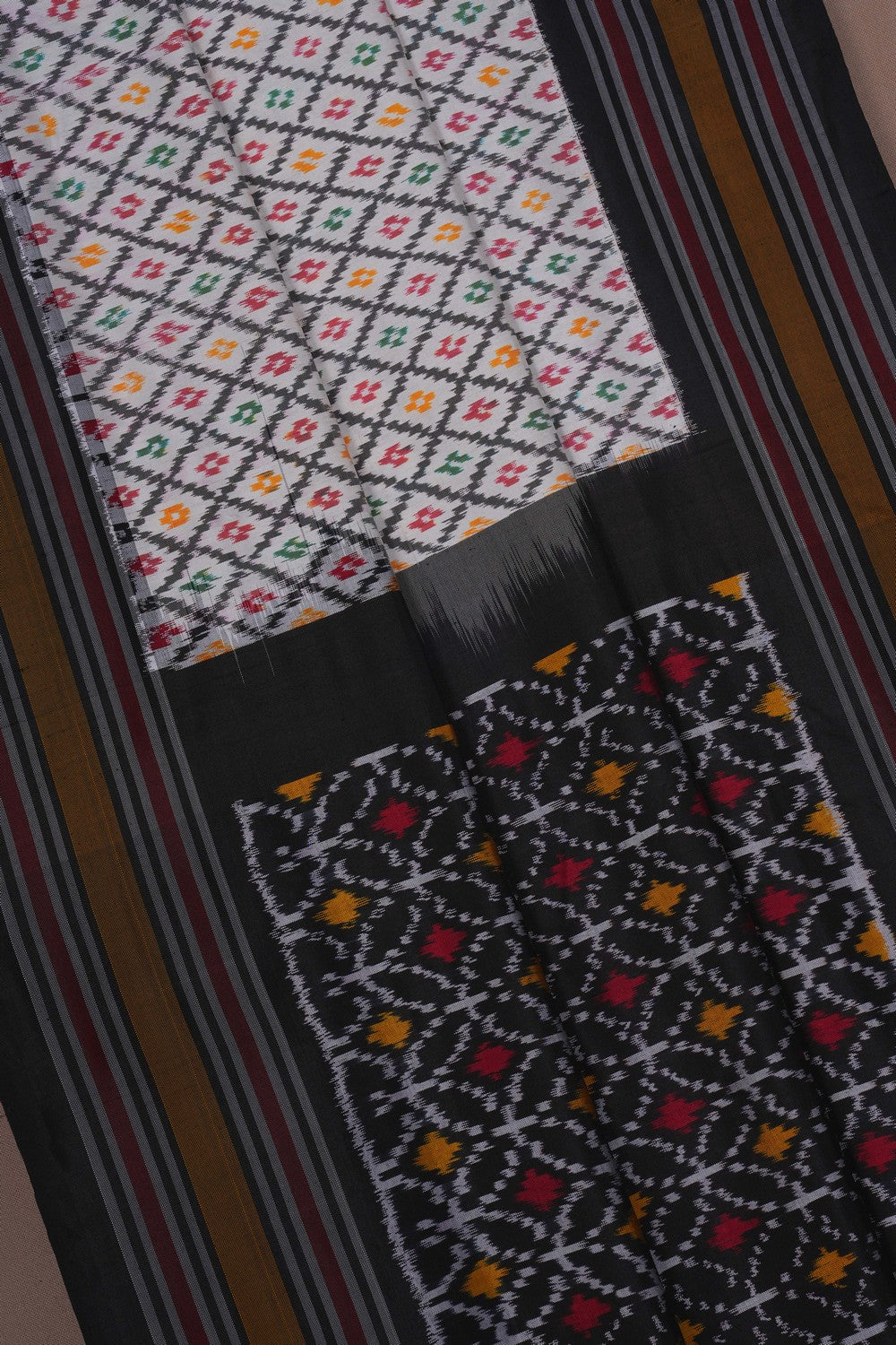 Image of Pochampally Ikat Silk Off-White Saree