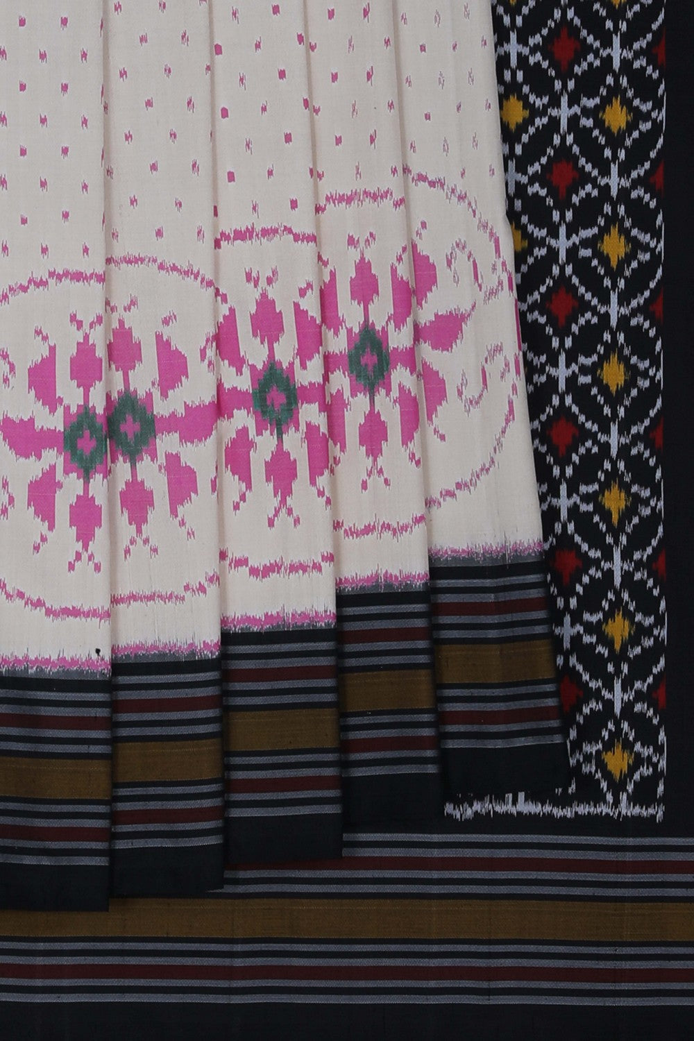 Image of Pochampally Ikat Silk Cream Saree