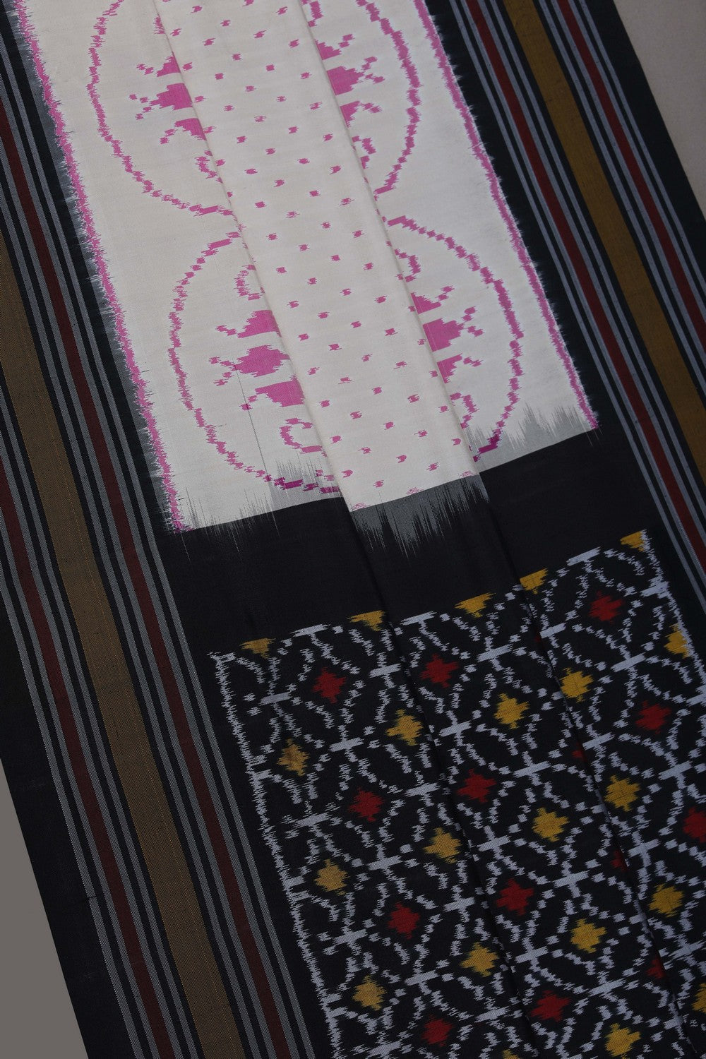 Image of Pochampally Ikat Silk Cream Saree