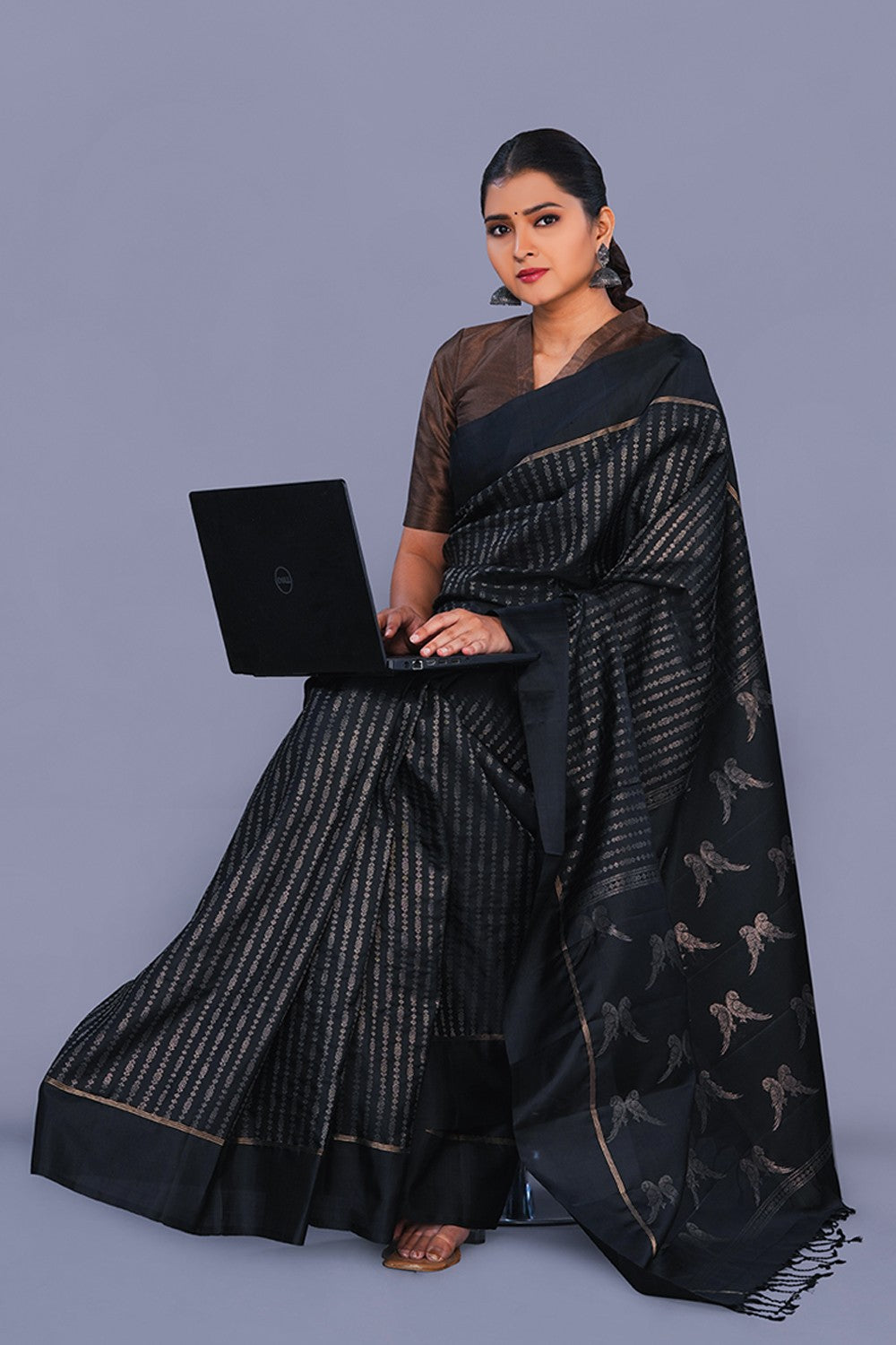 Image of South Silk Brocade Black Saree