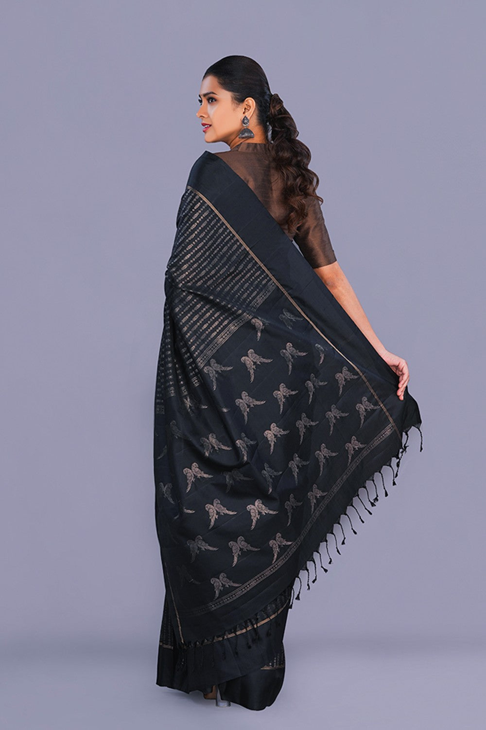 Image of South Silk Brocade Black Saree