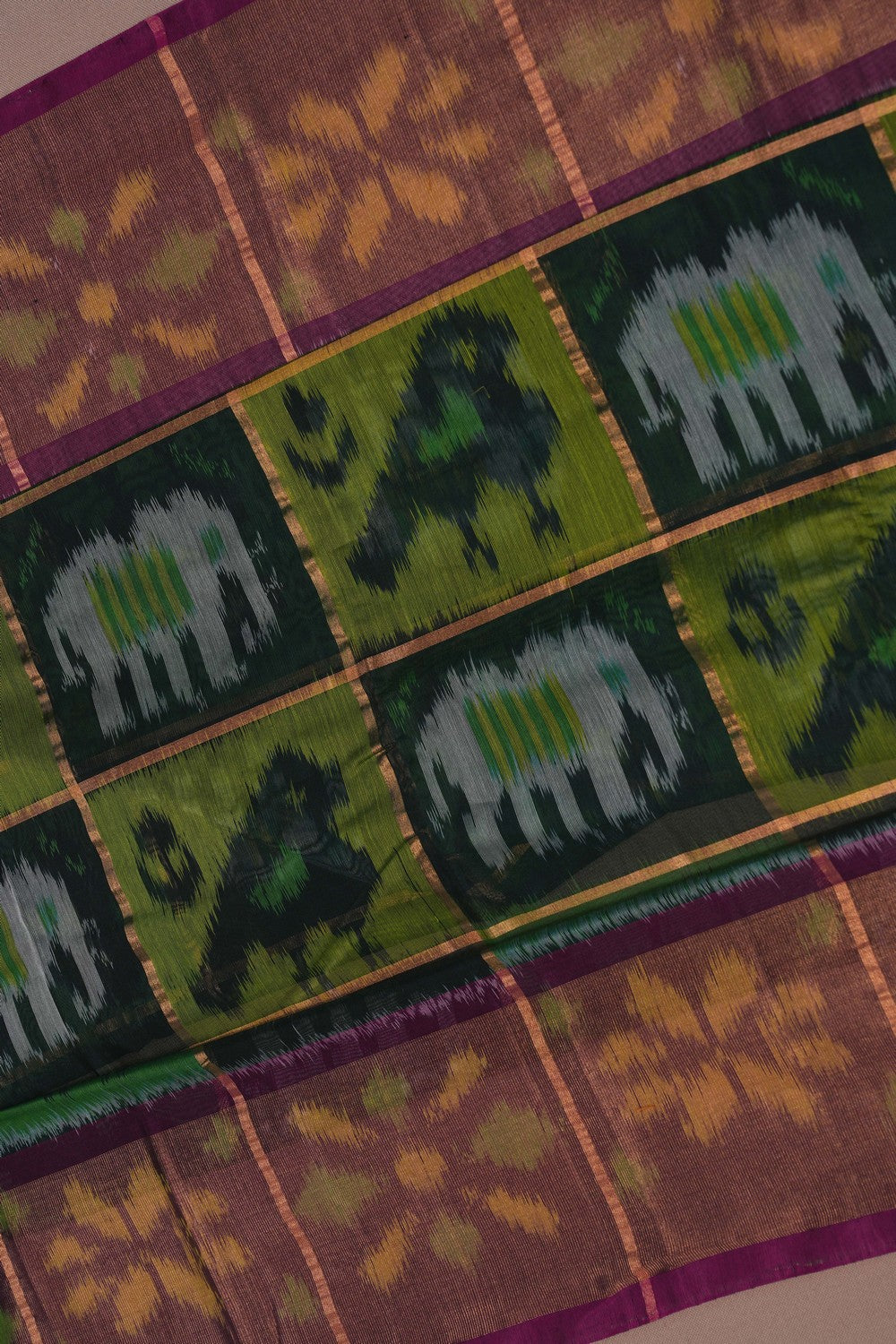 Image of Ikat Cotton-Silk Green Saree