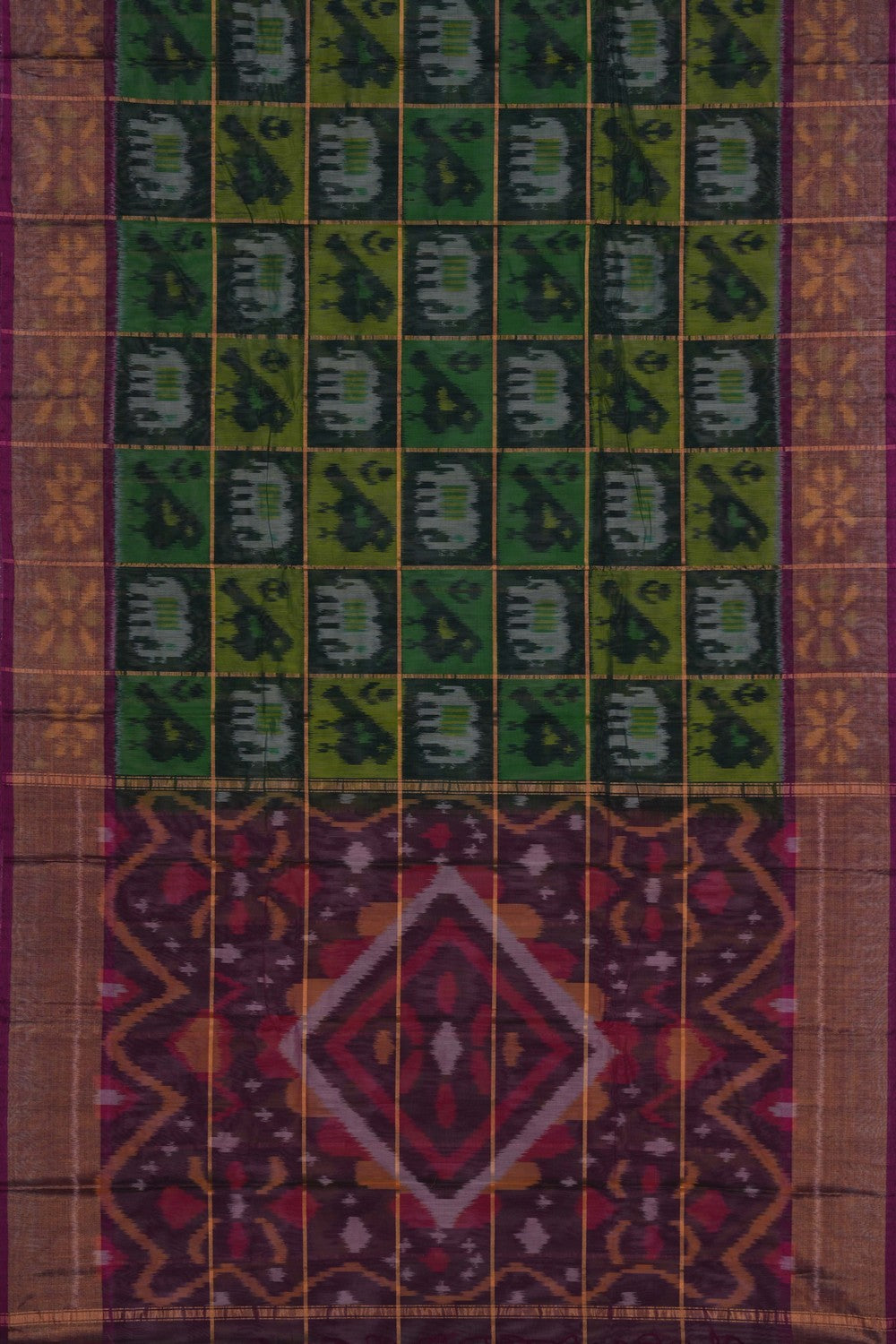 Image of Ikat Cotton-Silk Green Saree