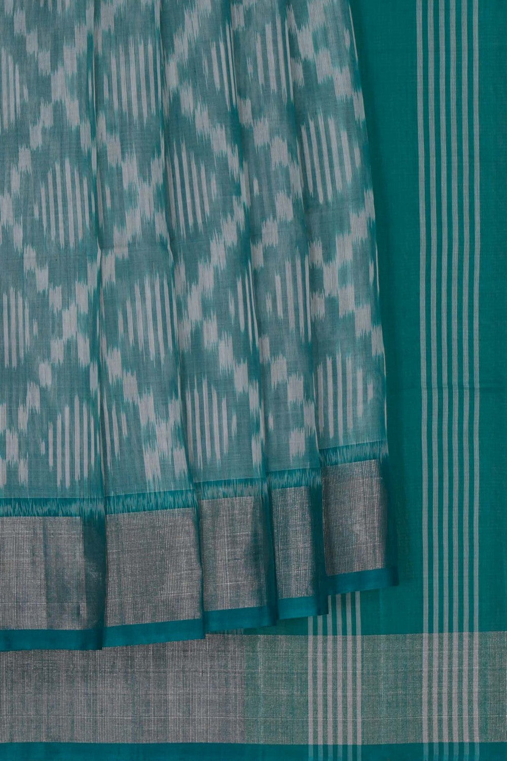 Image of Ikat Cotton-Silk White Saree
