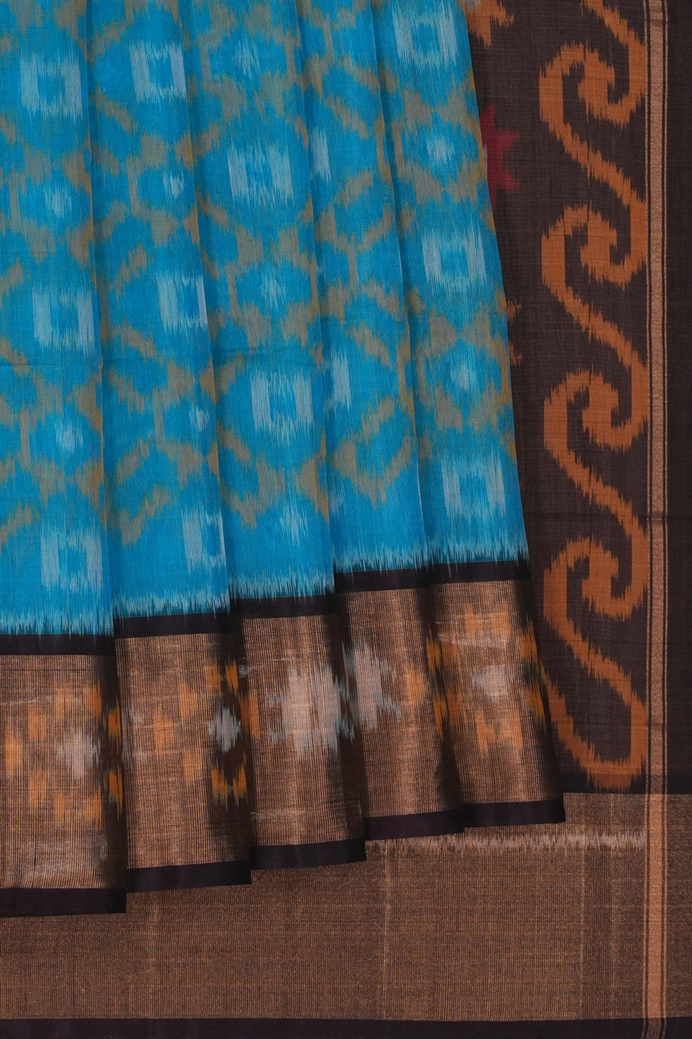 Image of Ikat Cotton-Silk Blue Saree