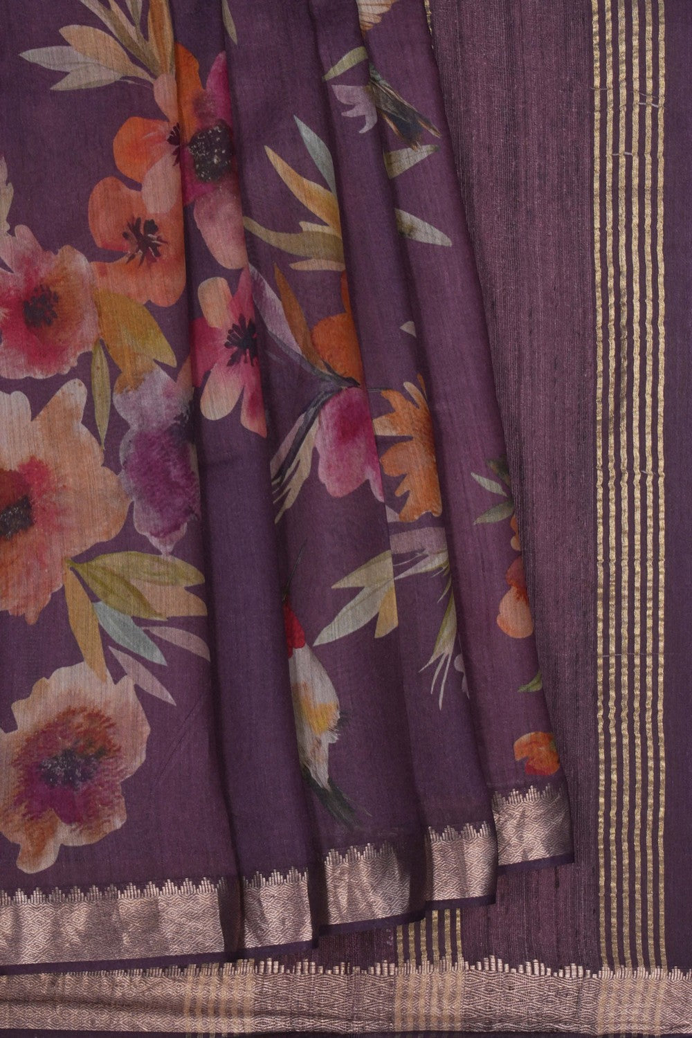 Image of Bhagalpur Tussar Silk Purple Saree