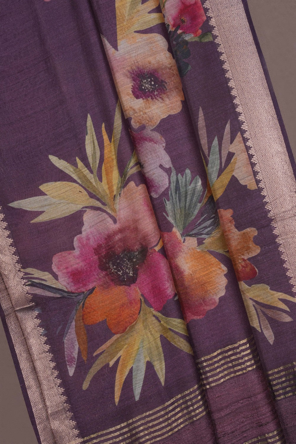 Image of Bhagalpur Tussar Silk Purple Saree