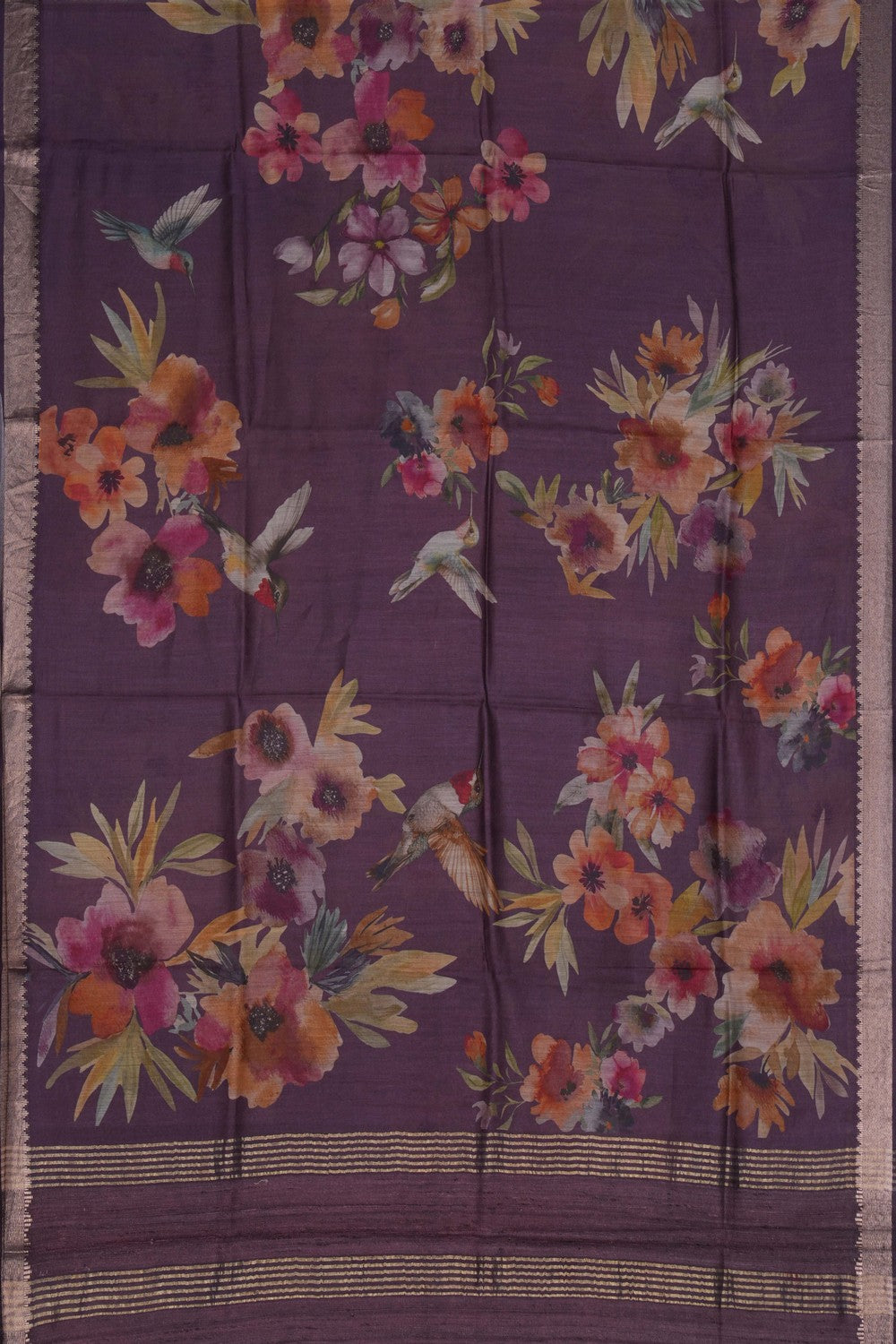 Image of Bhagalpur Tussar Silk Purple Saree