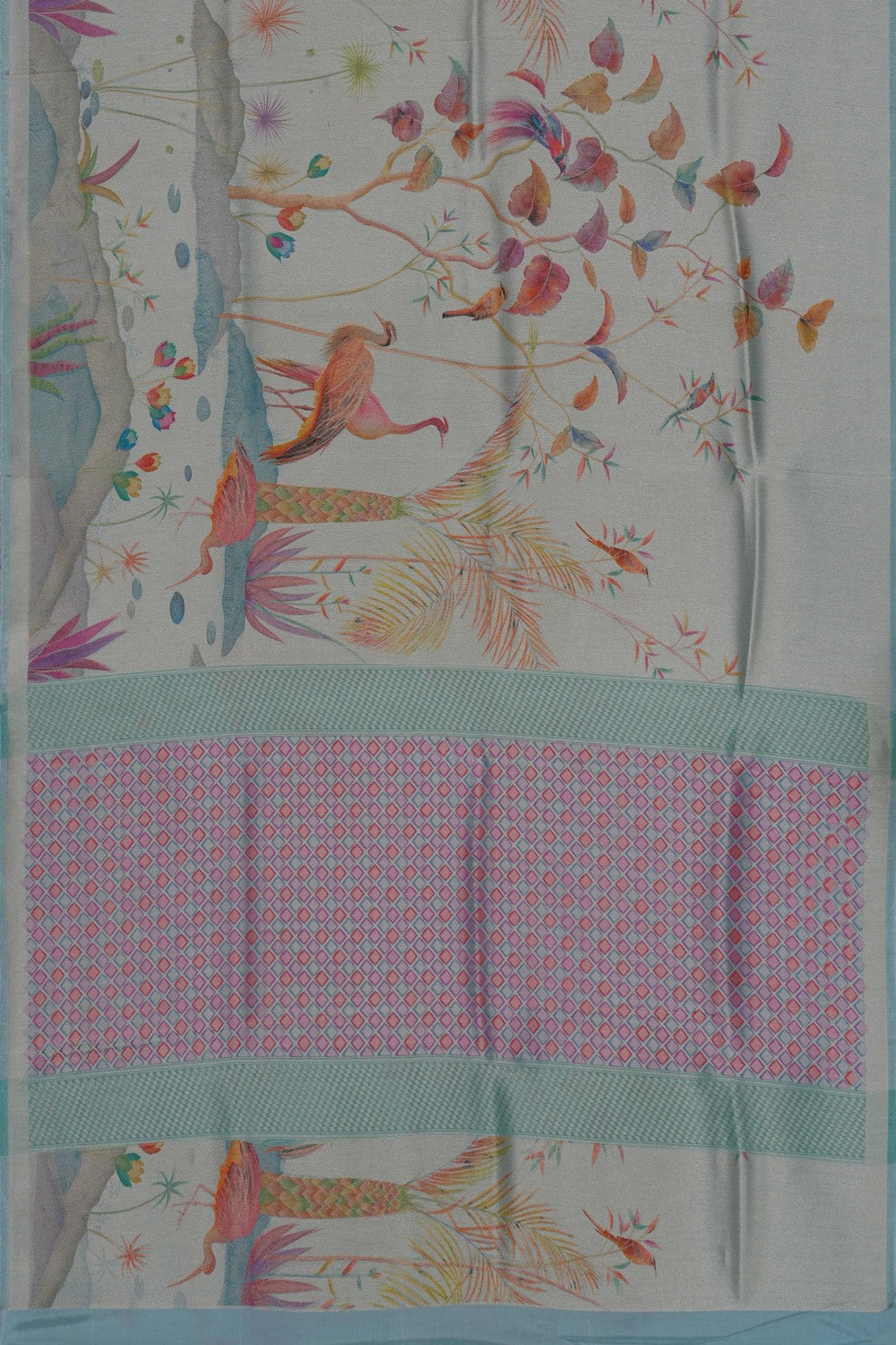 Image of Aqua-Green Tissue Silk Saree