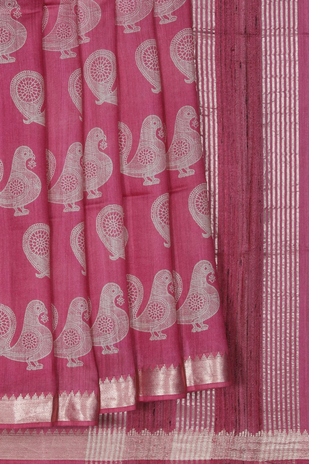 Image of A Peacock Printed Bhagalpuri Silk Saree
