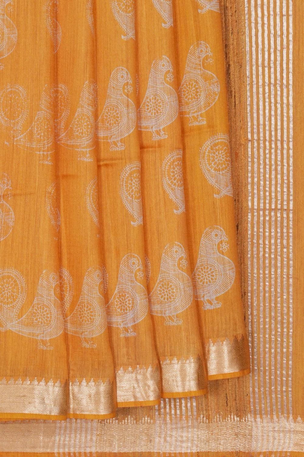 Image of A Peacock Printed Bhagalpuri Silk Saree
