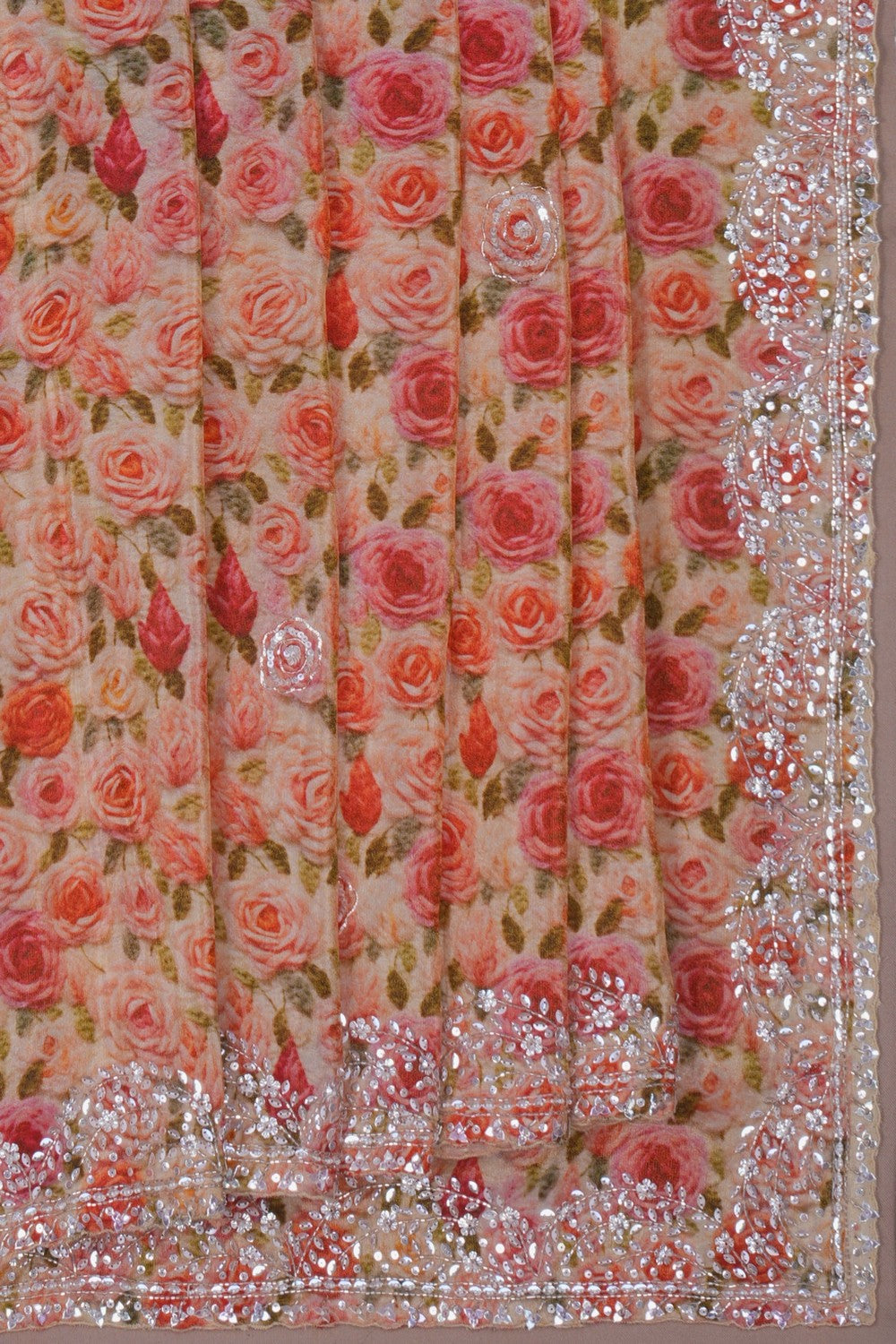 Image of A Floral Printed Silk Saree
