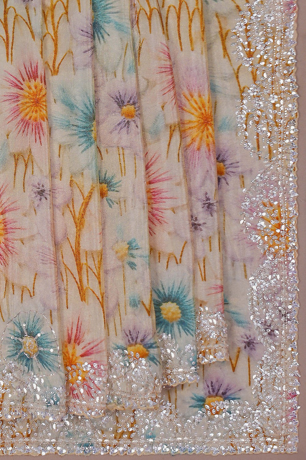 Image of A Floral Printed Silk Saree