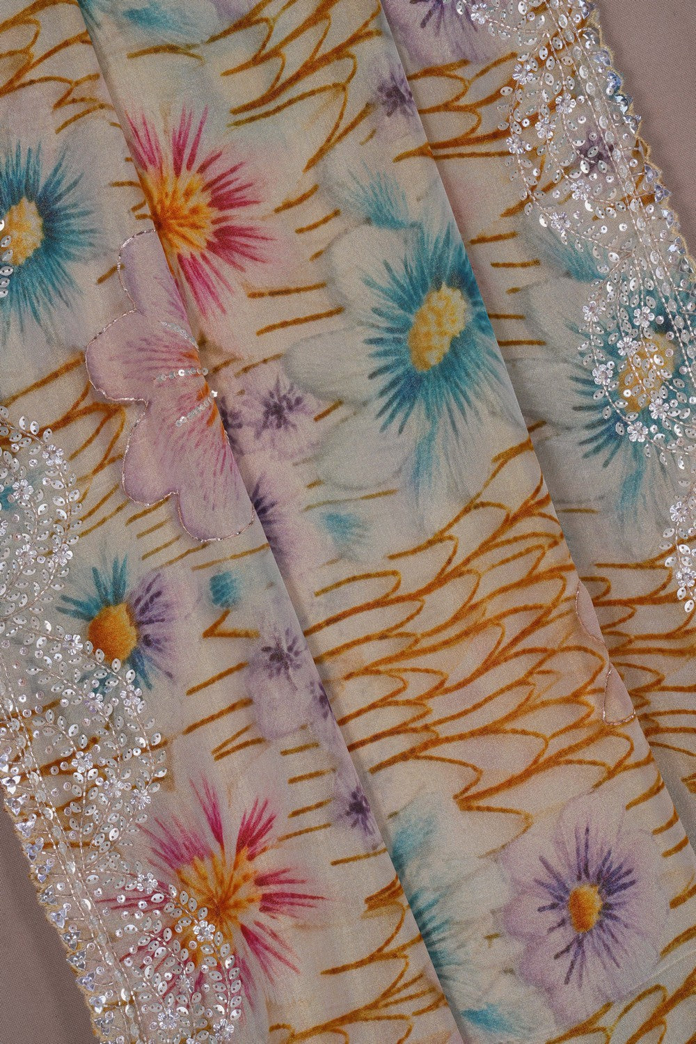 Image of A Floral Printed Silk Saree