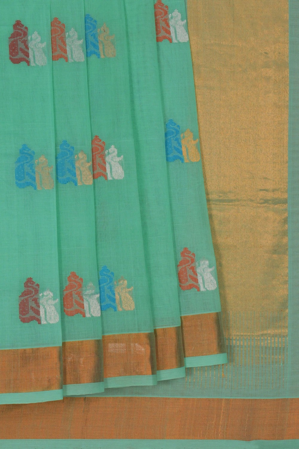 Image of Uppada Cotton Sea Green Saree