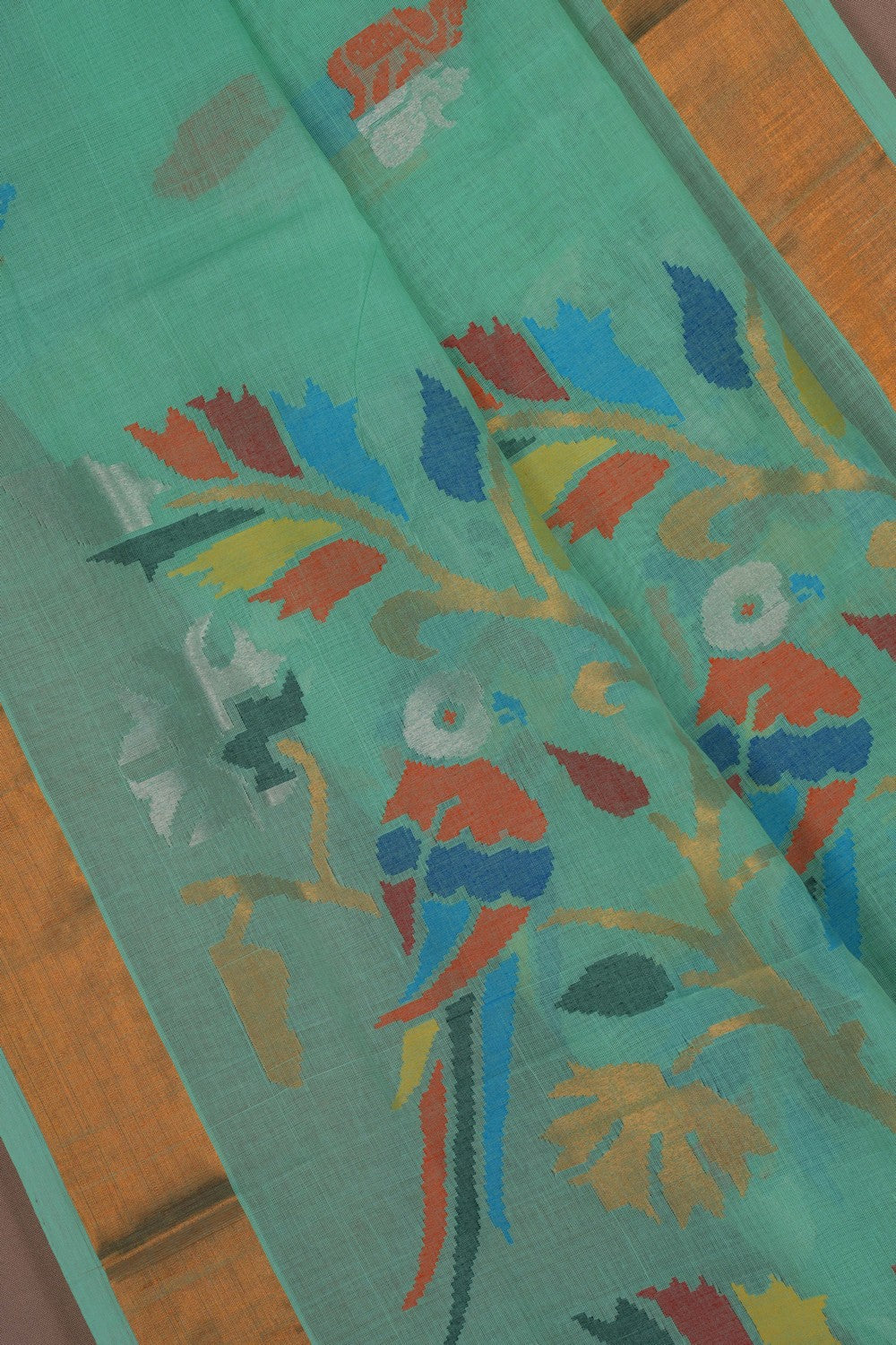 Image of Uppada Cotton Sea Green Saree