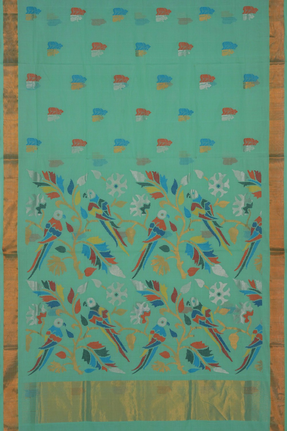 Image of Uppada Cotton Sea Green Saree