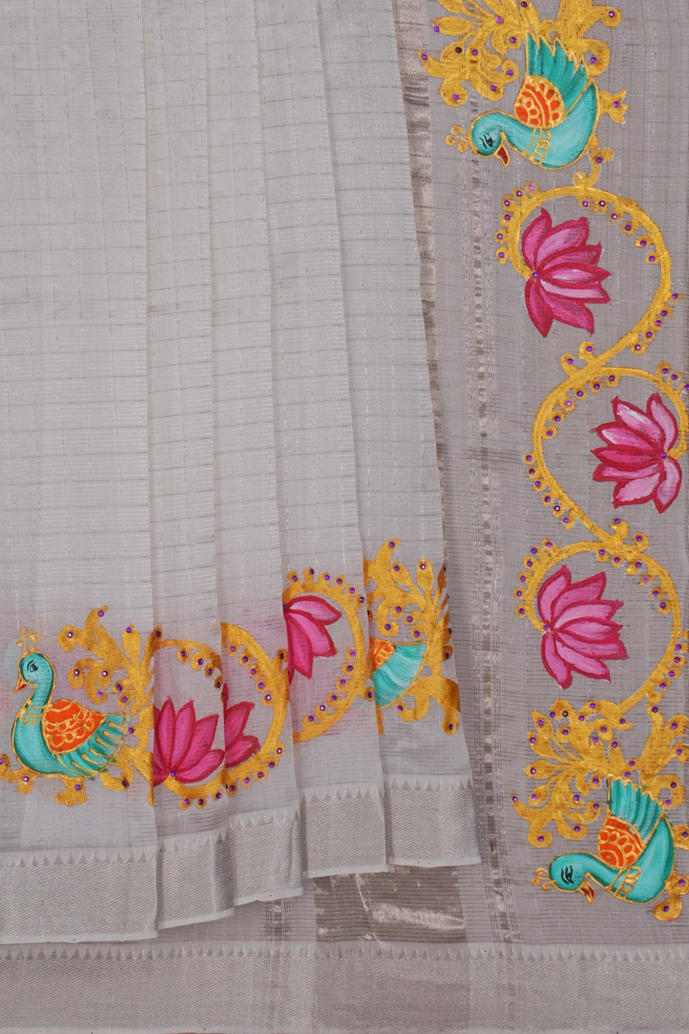 Image of Tanjore Style Hand Painted Mangalgiri Saree