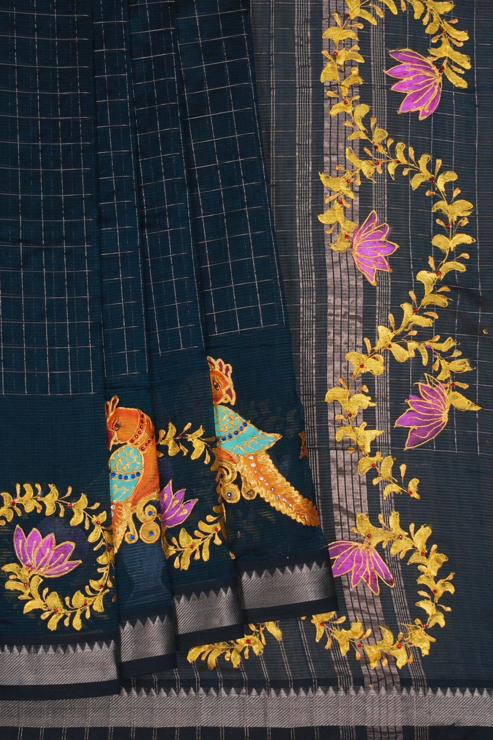 Image of Tanjore Style Hand Painted Mangalgiri Saree