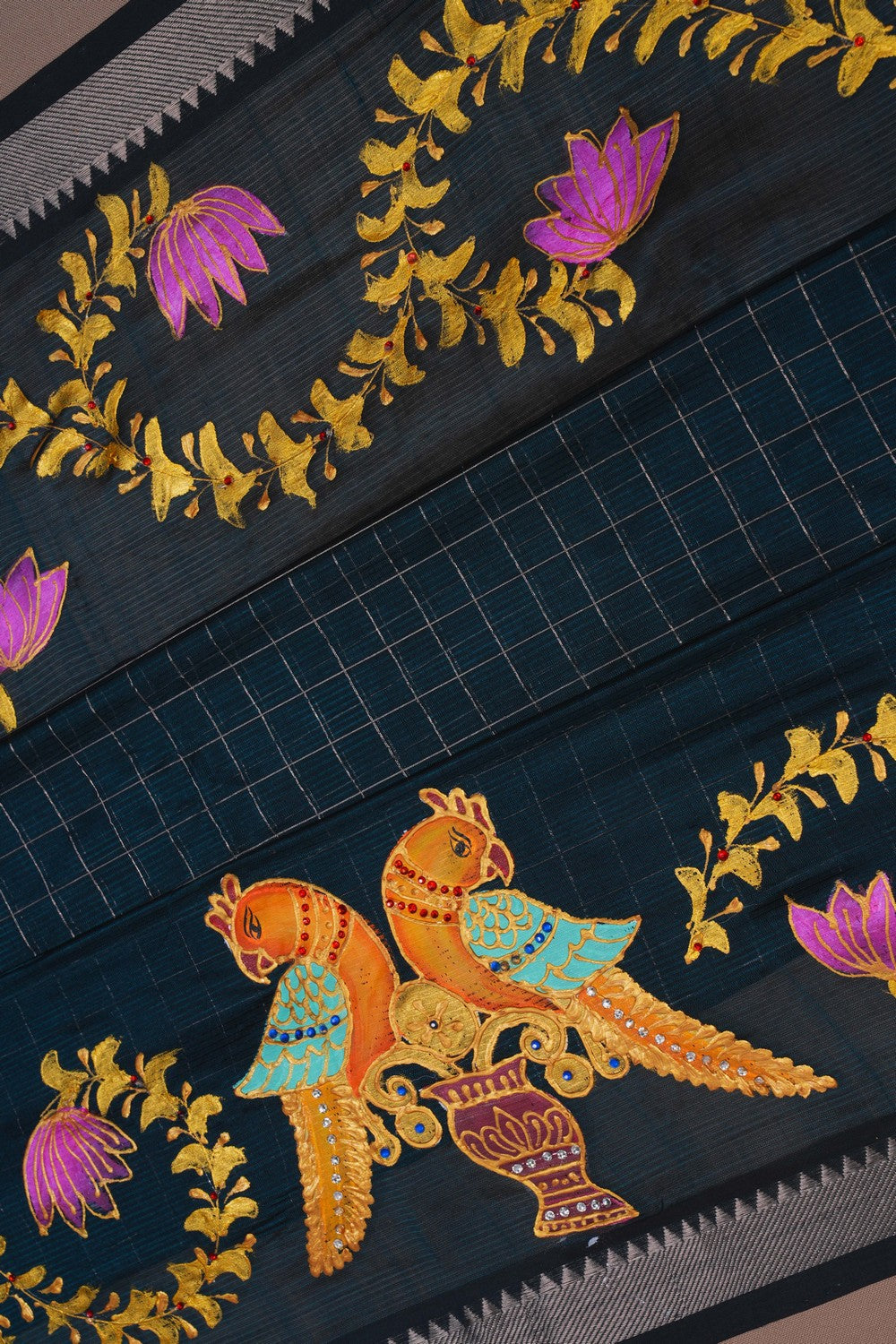 Image of Tanjore Style Hand Painted Mangalgiri Saree