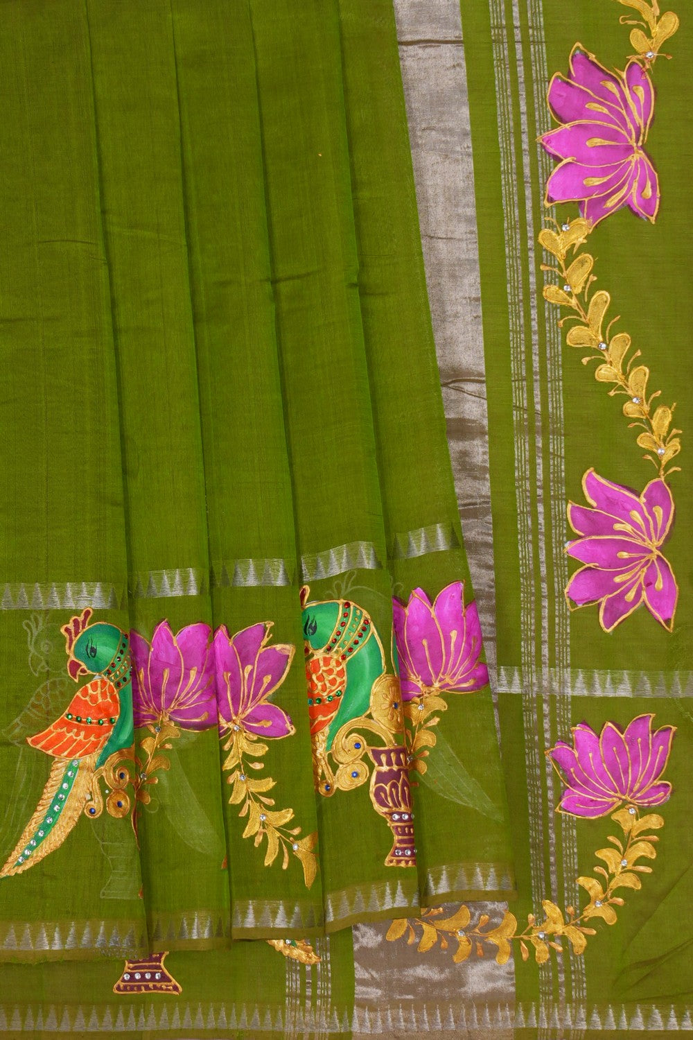 Image of Tanjore Style Hand Painted Mangalgiri Saree