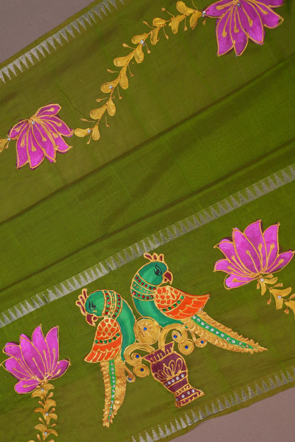 Image of Tanjore Style Hand Painted Mangalgiri Saree