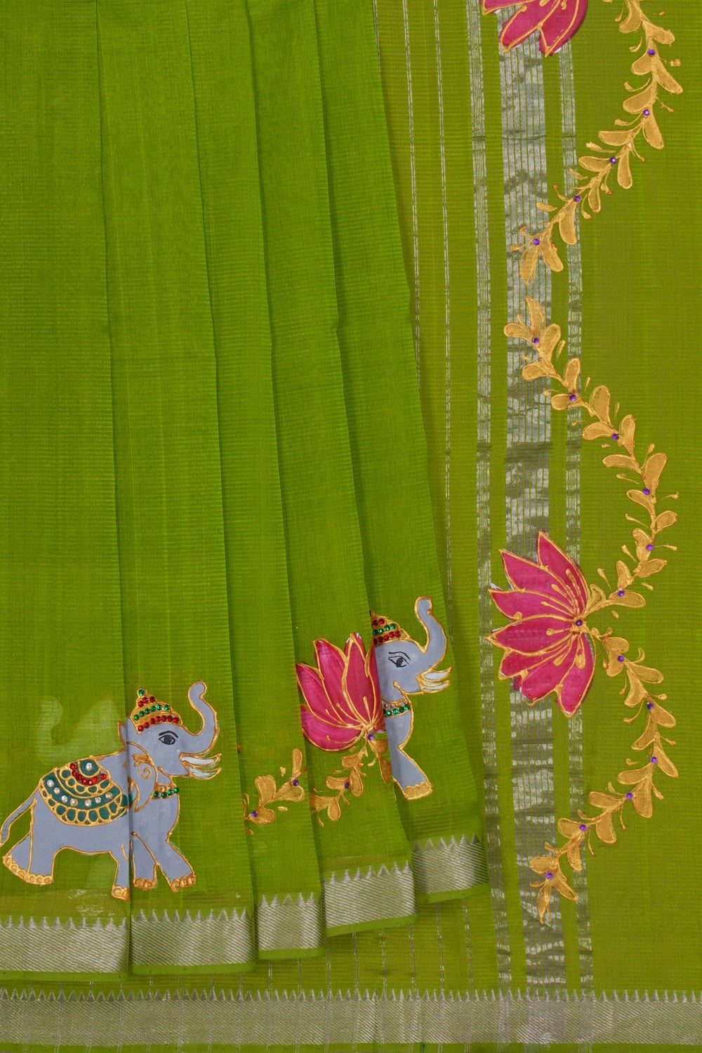 Image of Tanjore Style Hand Painted Mangalgiri Saree