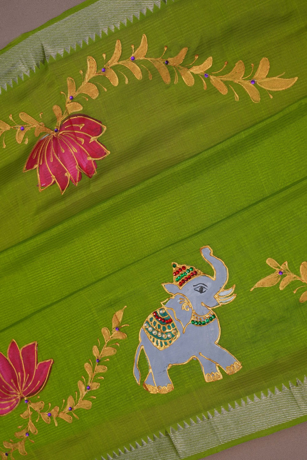 Image of Tanjore Style Hand Painted Mangalgiri Saree