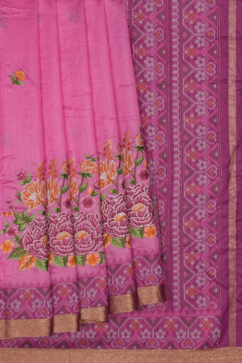 Image of A pink Silk Embroidery Saree