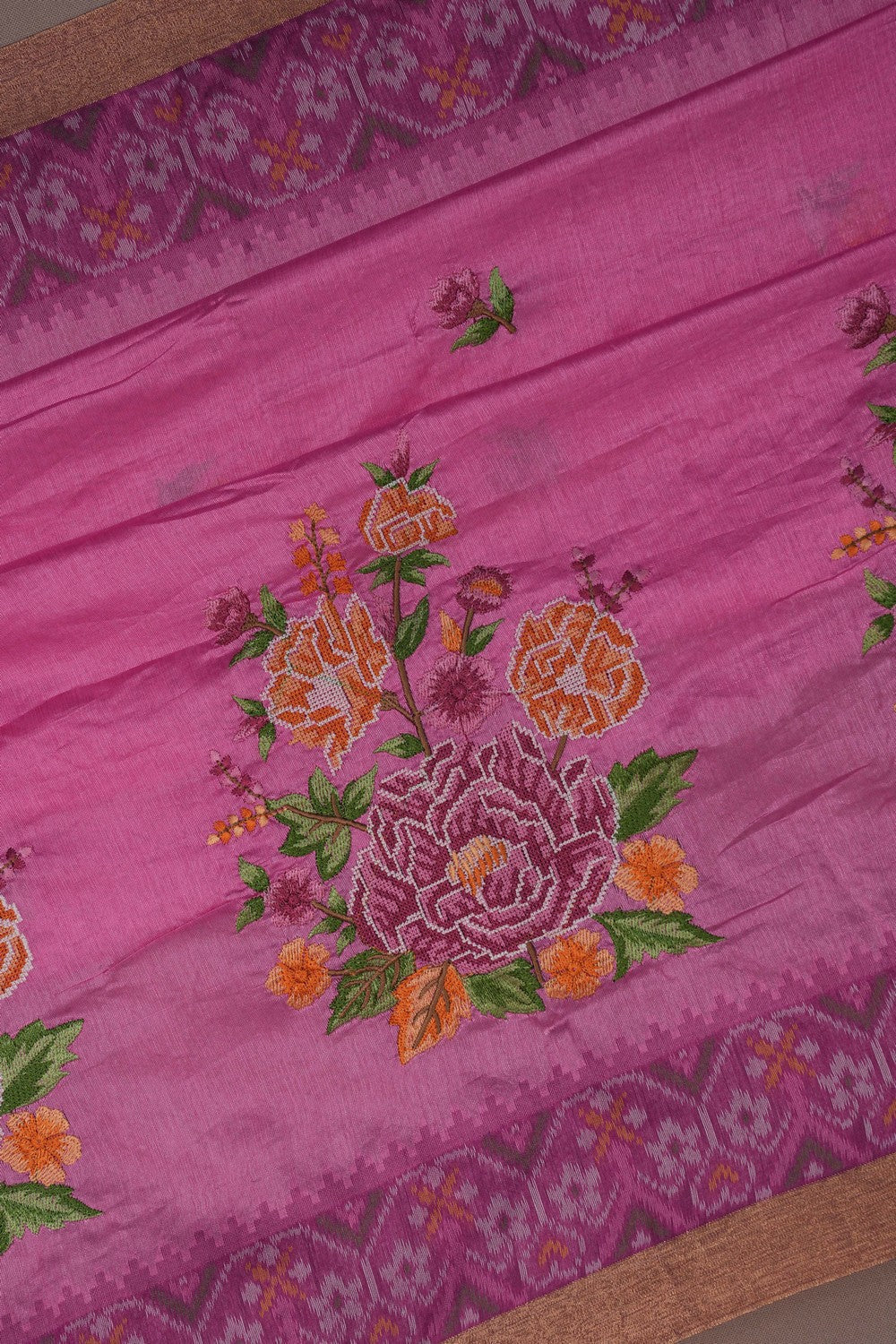 Image of A pink Silk Embroidery Saree