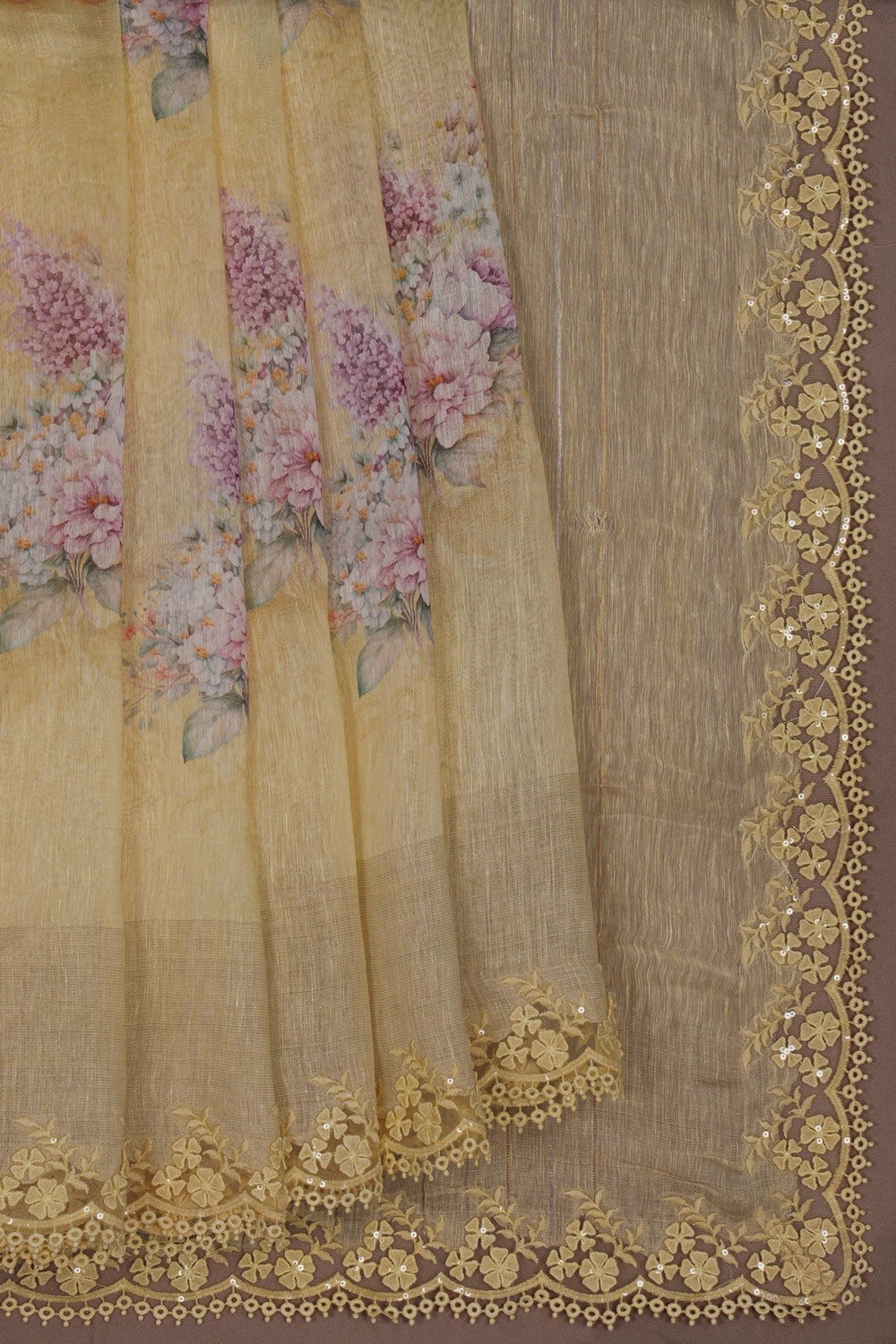 Image of A Lime-Yellow Linen Saree