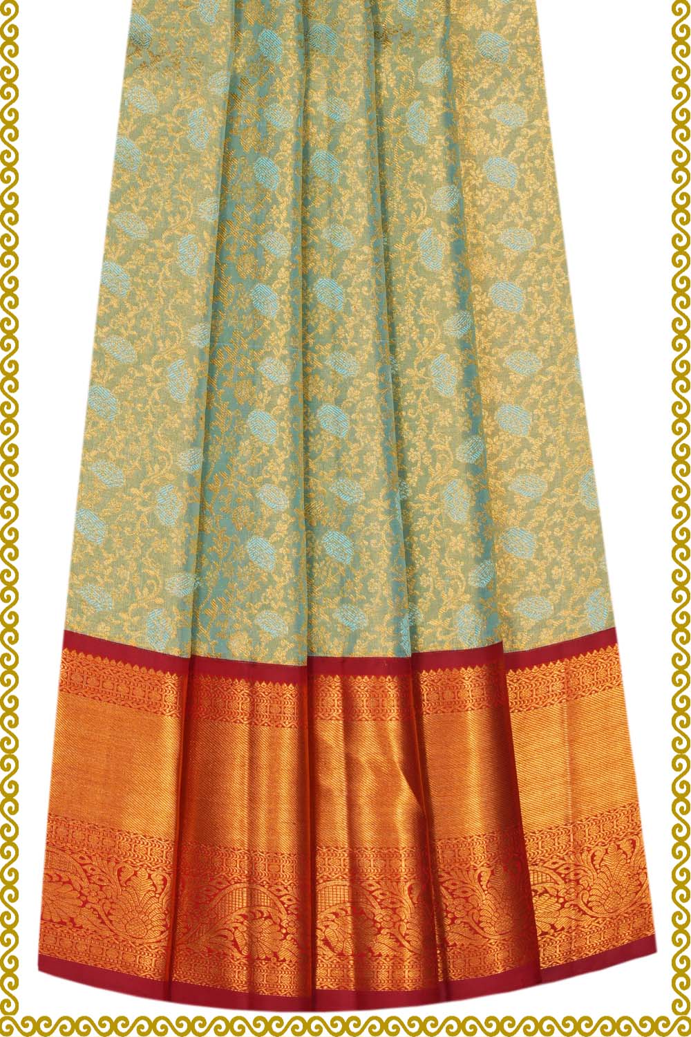 Image of Kanchipattu Pavada Sea-Green Unstitched Set