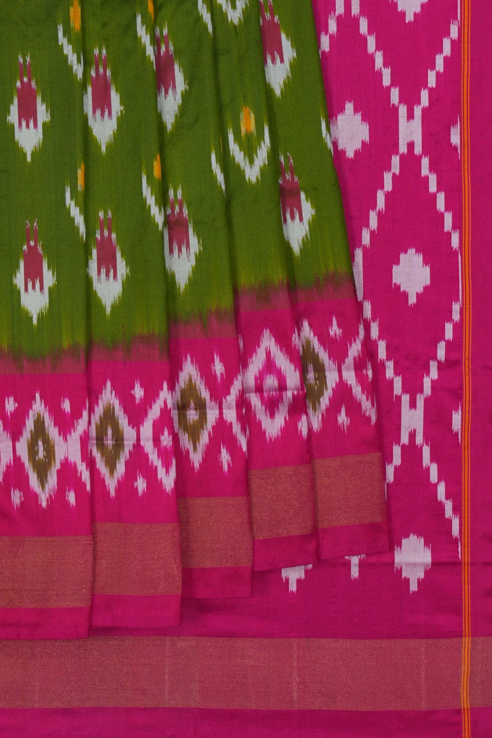Image of Pochampally Ikat Silk Green Saree